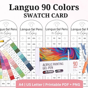 Languo 90 Gelpenna Färgprovkort – Utskrivbara PDF och PNG, A4 och US Letter