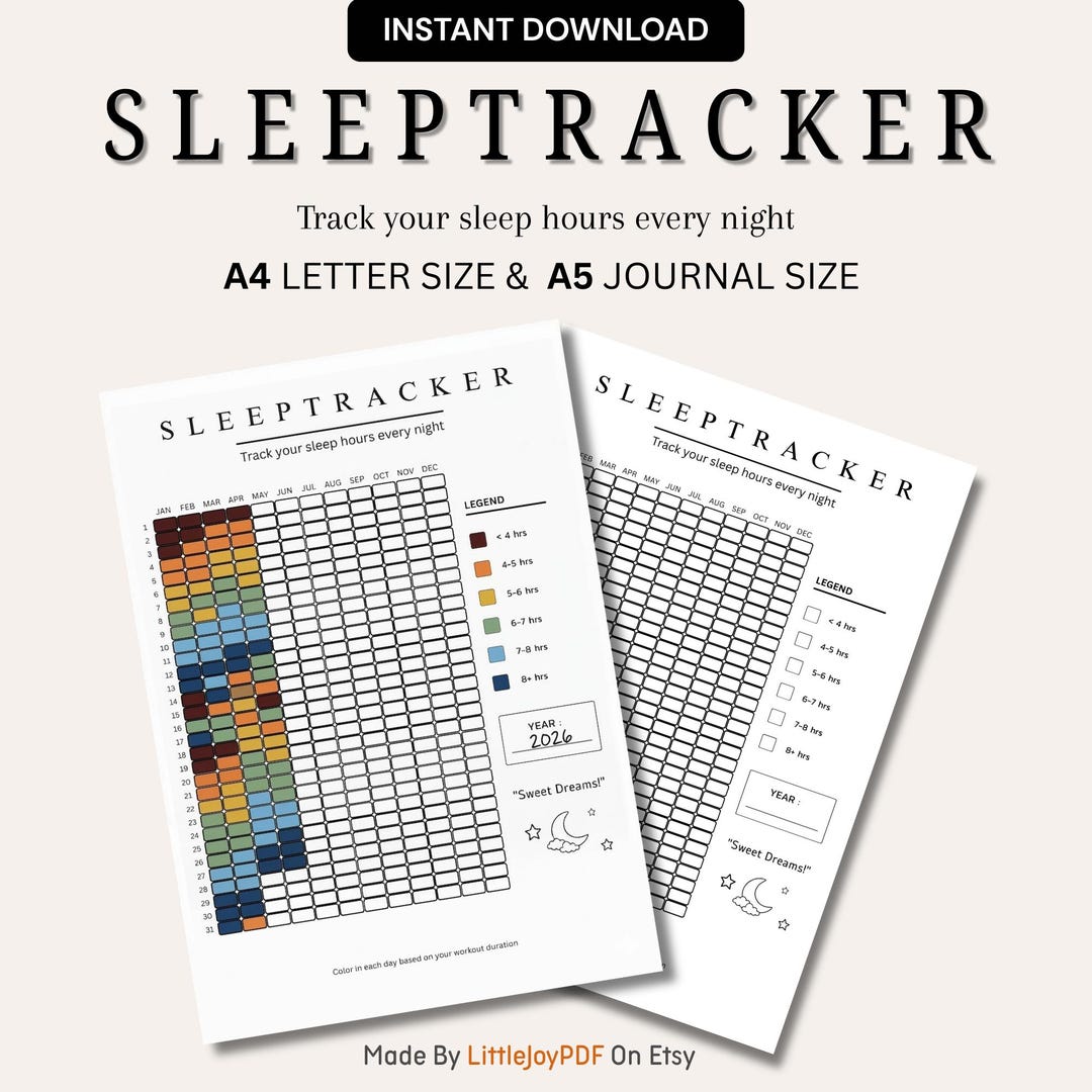 Sleep Tracker Printable | Yearly Hours-per-night Log | Color-in A4 A5 ...