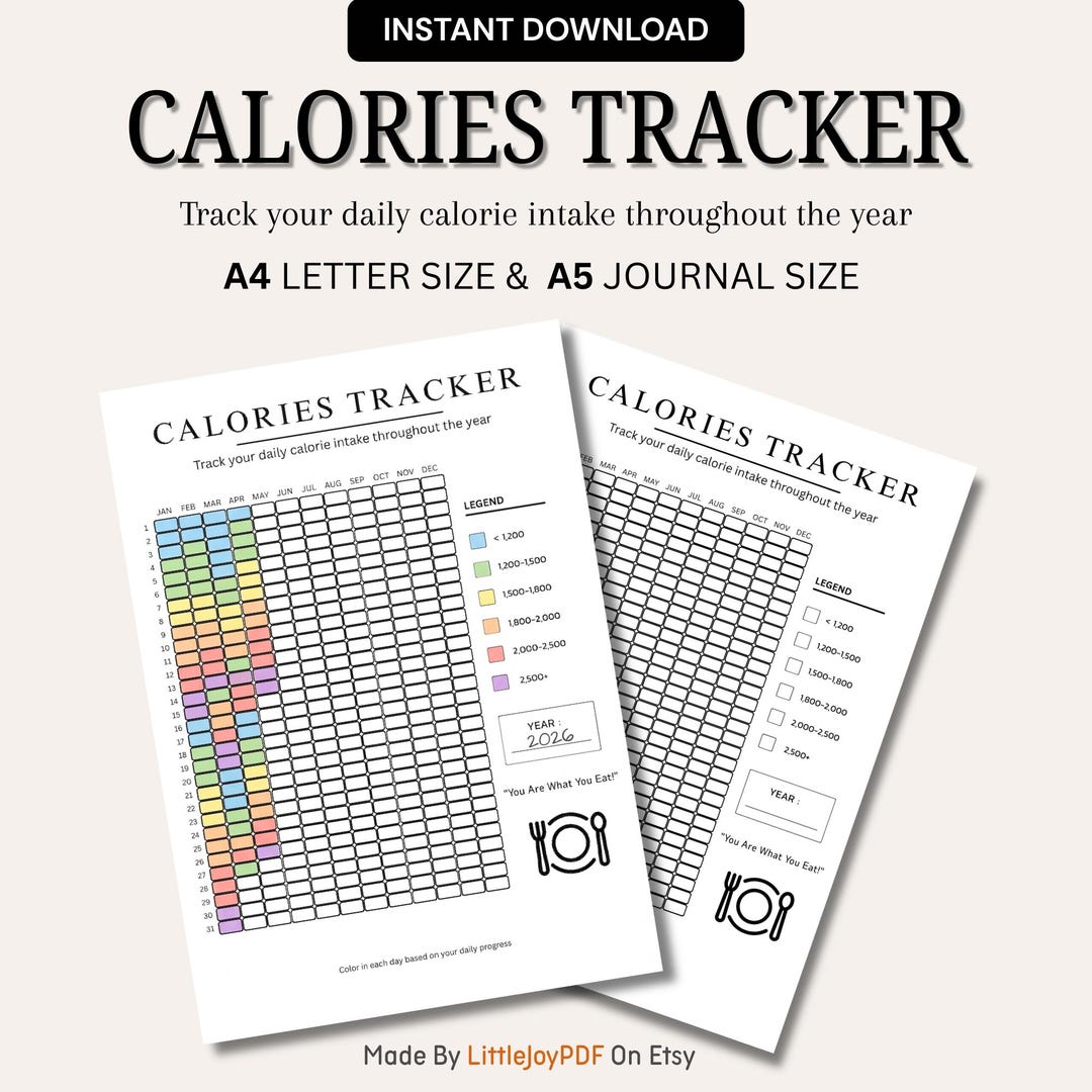 Calorie Intake Tracker Printable | Yearly Nutrition Log | Color-in A4 ...