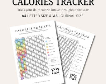 Kalorie Intake Tracker Printable | Jährliches Ernährungstagebuch | Ausmalen im A4 A5 PDF