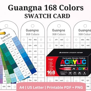 Campioni di colore Guangna 168 per pennarelli acrilici – PDF e PNG stampabili, formato A4 e US Letter