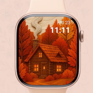 Autumn Cabin Apple Watch Wallpaper, Cozy Fall Watch Face, Digital Download