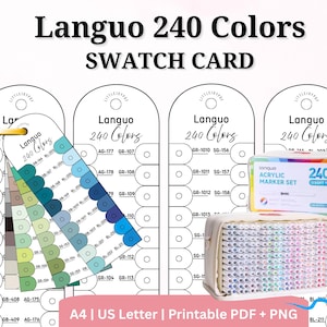 May include: A product image featuring a swatch card and a set of 240 acrylic markers. The swatch card displays a range of colors, and the marker set is in a beige case. The text on the image reads "Languo 240 Colors SWATCH CARD."