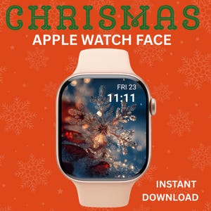 Fondo de pantalla de copos de nieve navideños para Apple Watch, esfera navideña, descarga digital festiva de invierno, fondo de pantalla de invierno para Apple Watch, Navidad