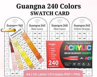 Guangna 240 Acrylic Marker Color Swatch Cards - Druckbare PDF & PNG, A4 und US Letter