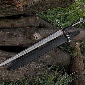 Real Medieval Viking Damascus steel Handmade sword with Leather, Vikings sword, Monogram sword, Templers holy sword, Christmas gift for him
