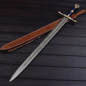Handmade Damascus Steel Real Medieval Sword, Viking sword, Handmade Templar Knights Sacred Holy Sword, Monogram Sword, Christmas Gift, Gifts