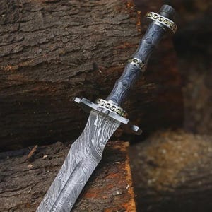 Handmade Damascus Steel Viking Sword: Medieval Groomsmen Gift