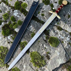 Hand Forged Excalibur Sword Inspired by Arthurian Legend, Medieval Longsword Decor, Personalized Gift for Him, Collector Display Sword