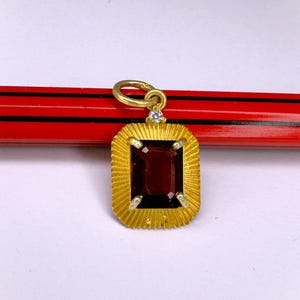 Vintage 14K Solid Gold Granat Anhänger, natürlicher Granat und echte Diamanten Gold Charm Anhänger, Granat Diamant Gold Anhänger Halskette für Frauen