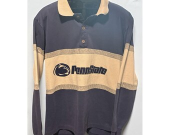 Vintage Penn State Rugby Shirt, Nutmeg Mills Long Sleeve Polo Size Large