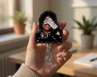 Porta-crachá vintage em acrílico com luva do Michael Jackson, ícone pop icônico, estilo retrô dos anos 90, presente perfeito para fãs do MJ, presente ideal para enfermeiras.