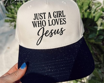 Embroidered Just A Girl Who Loves Jesus Trucker Hat, Christian Two Tone Trucker Hat, Faith Hat, Embroidered Cap, Jesus Hat, Summer Hats