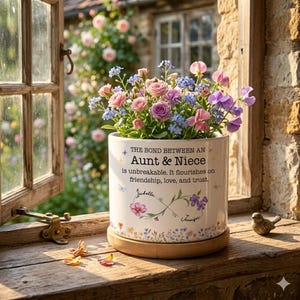 Personalized Aunt and Niece Plant Pot, Custom Birth Flower Gift, Aunt Gift from Niece, Family Bond Gift, Gift for Aunt