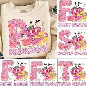Preppy Back to School PNG Bundle, Hello Kindergarten Pre-K 1st 2d 3d 4th 5th Grades Png Bundle, Coquette Teacher First Day of School Design