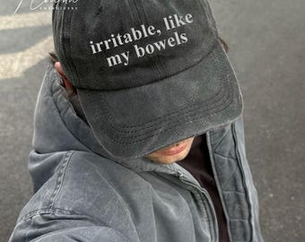 Broderad "Irritable Like My Bowels"-hatt, rolig IBS-keps, matsmältningshumorhatt, tarmhälsekeps, rolig pappahatt, rolig basebollkeps för vän