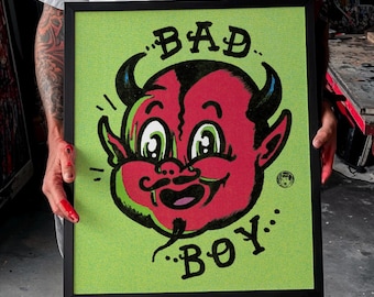 Little Devil "Bad Boy"-print - kleine Satan-kunstwerken, Hot Stuff Devil Art Poster, El Diablo Wall Art, skater punk decor, duivel ontwerp print