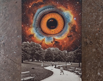 Surreal Collage: “Celestial Witness” - RetroFuturism, Sci-fi Cosmic Poster, Retro Futuristic Wall Art, Retro Atomic Age, Space Surrealism