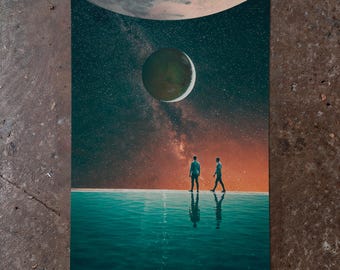 Surreal Collage: "Planetary Station" - Retrofuturism, Space Romance Art Print, Science Fiction Wall Decor