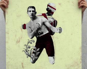 Fair Fight Art Print, Vintage Boxing Poster, Surreal Collage Wall Art, Retro Fighter Print, Alternative Home Decor