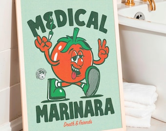 Foodie Art Print: "Medical Marinara" - Lustiges Weed Poster, Retro Stoner Tomate, Geschenk Italienien).
