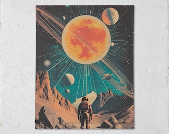 Surreal Art Print "Voyager of the Rings"  Retro Futuristic Space Collage - Cosmic Poster