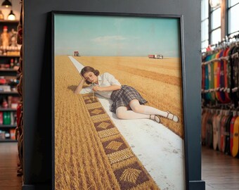 Surreal Collage: "Idle Pastures" - Vintage Farm Artwork - Mid-Century Modern Surrealist Art - Wheat Rustic Decor, Farmhouse Wall Art