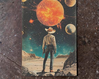Surreal Collage: "Stardust Pilgrim" - Sci-fi Design, Cosmic Art, Retro Futuristic, Surreal Art Print, Retro Atomic Age, Space Cowboy Poster