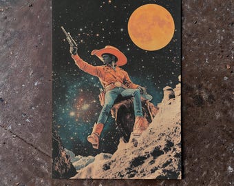 Surreal Collage: "Outlaw of the Outer Rim" - Space Cowboy Print, Sci-fi Design, Cosmic Art Poster, Retro Futuristic, Retro Atomic Age
