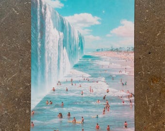 Surreal Collage: "Where the Ocean Ends" - Retro Surf Art Print, Vintage 1950's Sci-fi, Mid-Century Modern Poster, Beach Wall Decor Collage