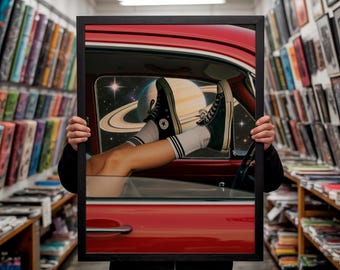 Surreale Collage: "It's a Trip" - Sneakers, Retro, Atomic Age, minimalistische surrealistische Kunst, Retro futuristische Wandkunst