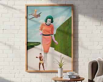 "Midcentury Modern Art: ""Walk in the Park"" Surrealistische Collage Prints - Minimalistisch Die Zukunft ist weiblich Poster."