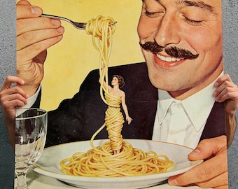 Surreal Collage Art Print: Retro 1950's Italian Food Pasta Poster for Kitchen