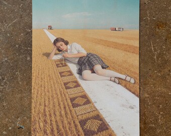 Surreal Collage: "Idle Pastures" - Vintage Farm Artwork - Mid-Century Modern Surrealist Art - Wheat Rustic Decor, Farmhouse Wall Art
