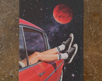 Surreal Collage: “Cosmic Detour” Retro Space Poster Love, Converse Art Print, Minimalist Surrealist Art, Mars Wanted Poster, Edgy Art Prints