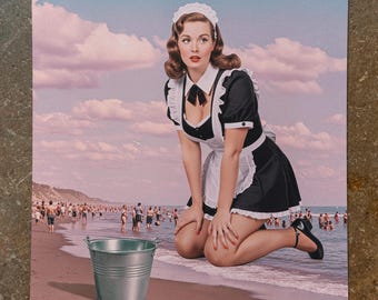 Surreal Collage: "Beach Clean-Up" Holiday Art Print - Retro Tourism Advertisement Poster - 1960s Style Mid-century