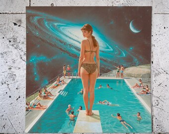 Surreal Collage: “Midcentury at Edge of Space”  Poster Atomic Age Revival Print - Retro-modern Wall Art