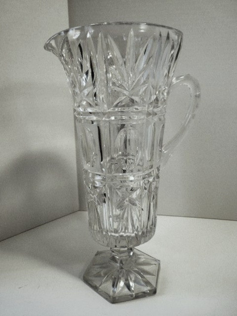 Tall Crystal Cut Glass Pitcher with Handle Etsy