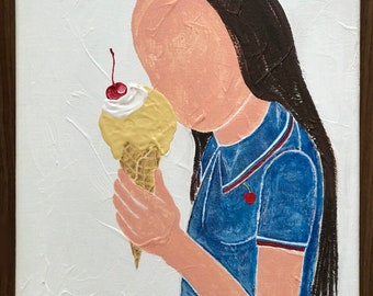 Portrait of Girl with Ice Cream Cone Acrylic Painting Foodie Art