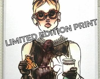 Limited Edition Print of Audrey Hepburn in Breakfast at Tiffany Audrey Hepburn Portrait Drawing of Audrey Hepburn Foodie Art