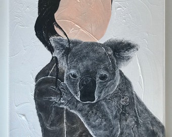 Saved By Love Quote Koala Hug Painting Koala Bear Painting Koala Girl Painting Girl with Koala Art Tiffany Necklace Heart Charm