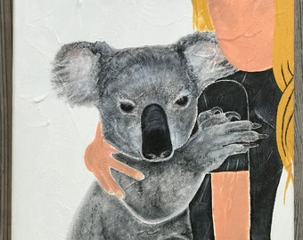 Girl with Koala Painting Koala Hug Painting Koala Bear Painting Koala Girl Portrait