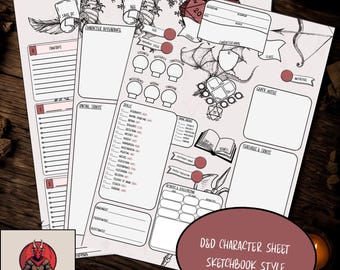 Printable D&D Character Sheet: Gothic Sketchbook Style (A4 PDF Download)