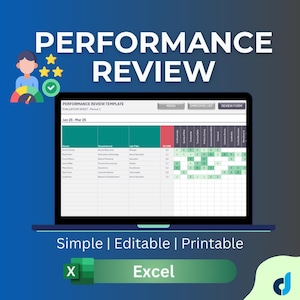 Performance Review Excel Template | Employee Evaluation Template | Excel Performance Review | Review Form | HR Evaluation Spreadsheet