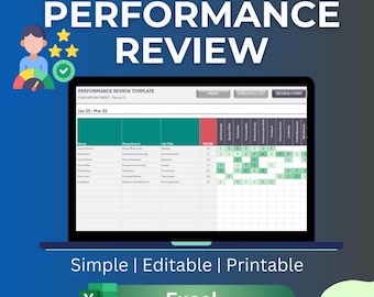Employee Performance Review Excel Template: HR Evaluation Spreadsheet -Appraisal Template (Digital Download)