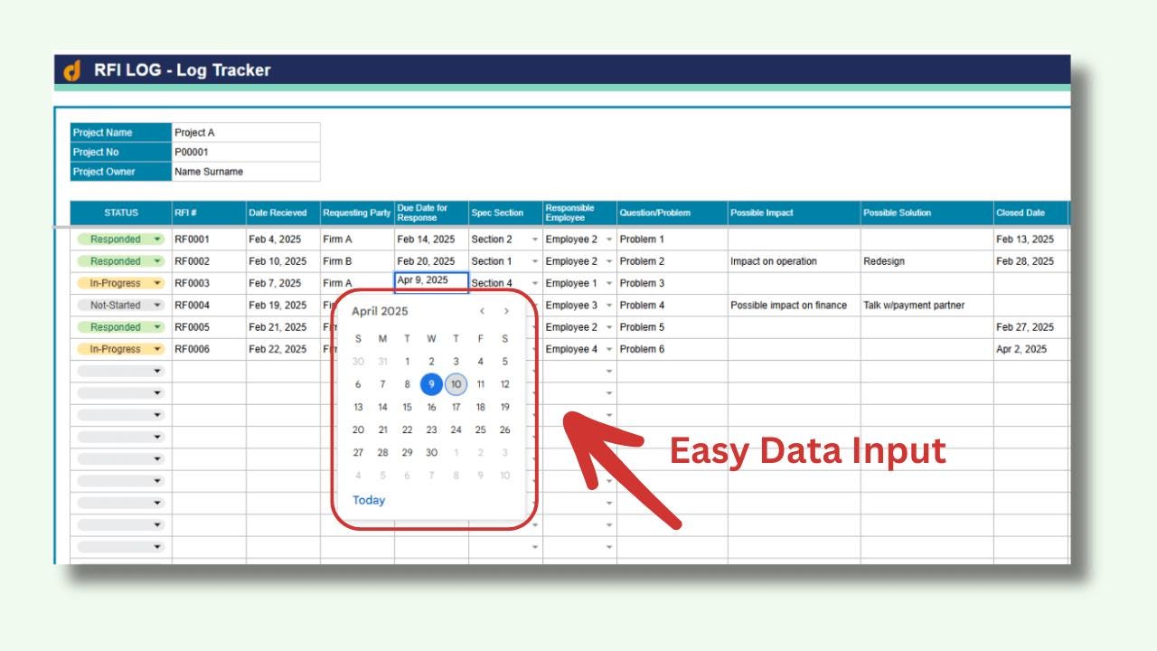 Drop Log Rfis Box Icon RFI Log Template: Project Communication Tracker - Google Sheets ...
