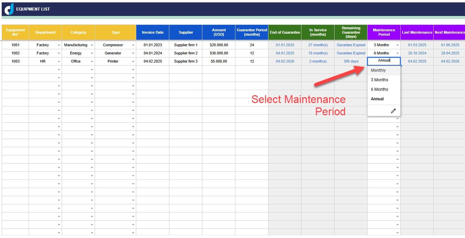 Equipment Maintenance Tracker: Google Sheets Template (digital Download ...