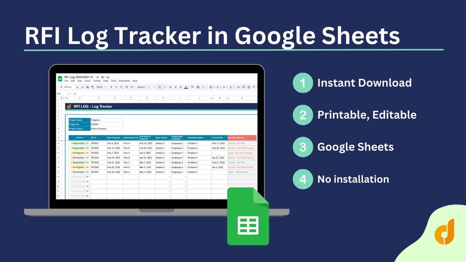 RFI Log Template: Project Communication Tracker - Google Sheets ...