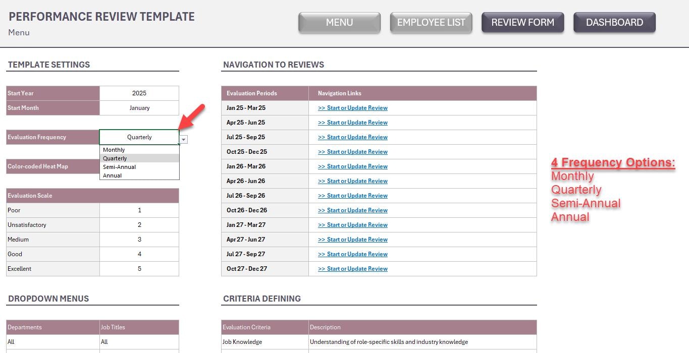 Review Excel Example Employee Performance Review Excel Template: HR Evaluation Spreadsheet ...