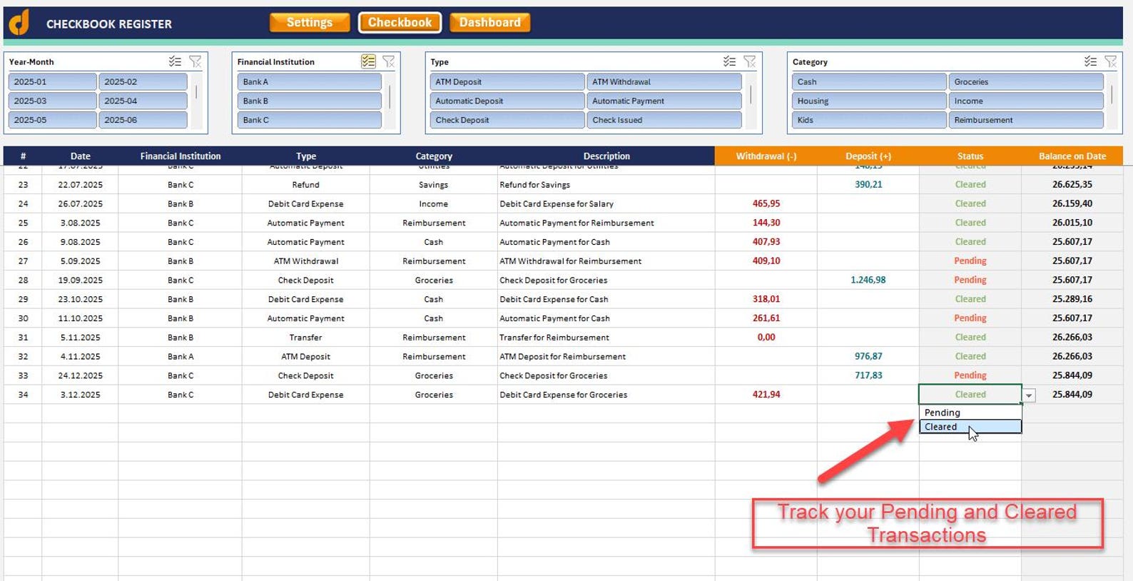 Checkbook Register Excel Template | Digital Bank Account Tracker ...